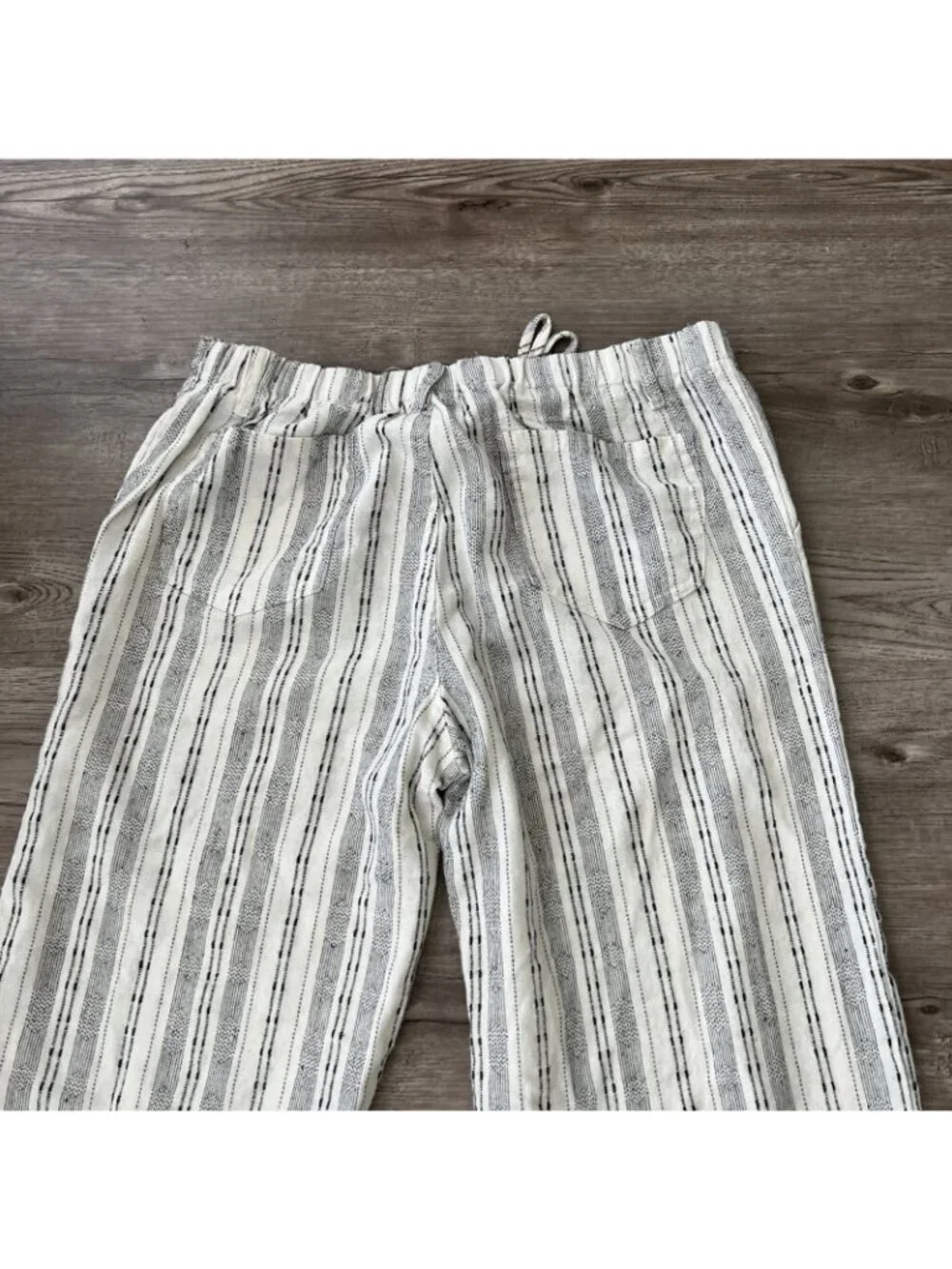 4Our Dreamers Striped Linen Blend Wide Leg Pants Womens L Cream Drawstring Coast